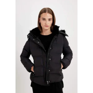 C9523 Su İtici Puffer Şişme Mont Kapüşonlu Fermuar Çıtçıt Kapmalı Cepli