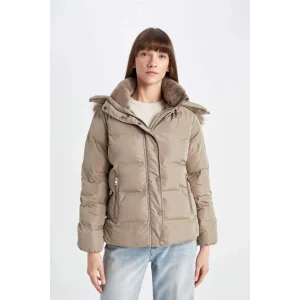 C9523 Su İtici Puffer Şişme Mont Kapüşonlu Fermuar Çıtçıt Kapmalı Cepli