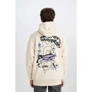 C9741 Rick and Morty Oversize Geniş Kalıp Bisiklet Yaka Sırt Baskılı Kalın Sweatshirt