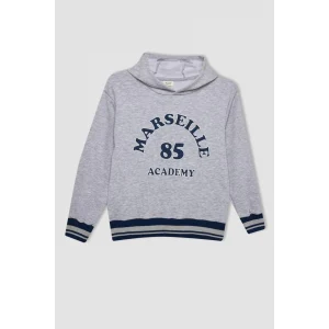 C9788 Baskılı Kapüşonlu Kalın Sweatshirt