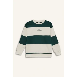 C9802 Oversize Geniş Kalıp Bisiklet Yaka Çizgili Baskılı Kalın Sweatshirt