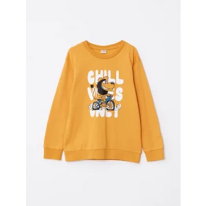 LCW Kids Sarı Bisiklet Yaka Baskılı Uzun Kollu Erkek Çocuk Sweatshirt