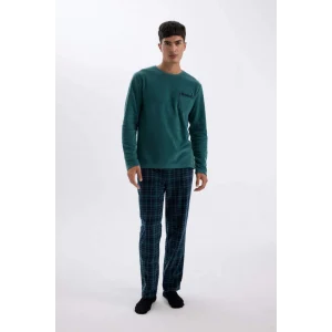 D0047 Regular Fit Polar Uzun Kollu Üst Desenli Uzun Alt Pijama Takımı