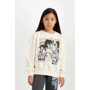 D0611 Oversize Geniş Kalıp Bisiklet Yaka Baskılı Sweatshirt