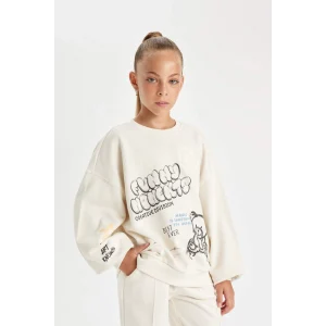 D0612 Oversize Fit Bisiklet Yaka Baskılı Sweatshirt