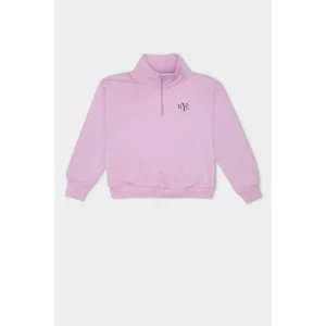 D0620 Relax Fit Yarım Fermuarlı Baskılı Sweatshirt