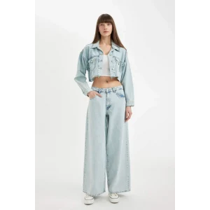 D0847 Palazzo Yüksek Bel Jean Yıkamalı Pantolon