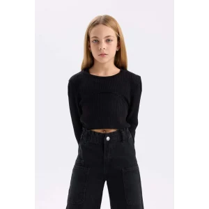 D1393 Fitted Bisiklet Yaka Triko Siyah Kazak