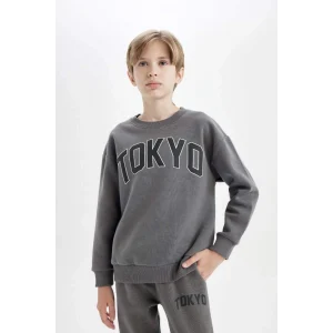 D1643 Antrasit Oversize Geniş Kalıp Bisiklet Yaka Kalın Okul Sweatshirt