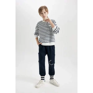 D1914 Lacivert Beli Paçası Lastikli Baskılı Eşofman Altı