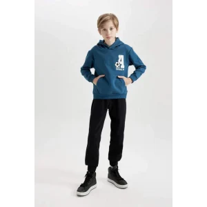 D2036 Erkek Çocuk 2li Takım Baskılı Kapüşonlu Kanguru Cepli Sweatshirt Jogger Eşofman Altı