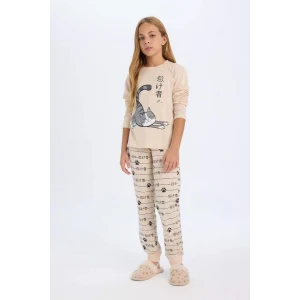 D2118 Uzun Kollu Baskılı Pijama Takımı