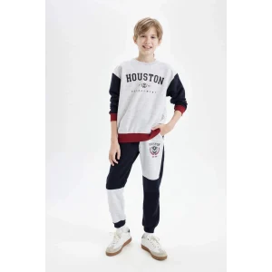 D2161 Baskılı Renk Bloklu Beli Paçası Lastikli Cepli Kalın Jogger Eşofman Alt