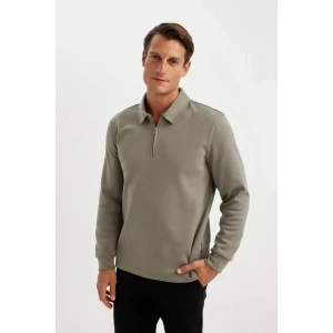 D2279 Regular Fit Polo Yaka Yarım Fermuarlı Basic Düz Sweatshirt