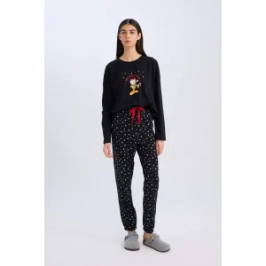 D2299 Fall in Love Garfield Yılbaşı Temalı Uzun Kollu Üst Esnek Belli Alt Pijama Takımı