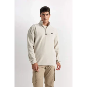 D2348 Relax Fit Dik Yaka Fermuarlı Polar Sweatshirt