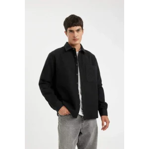 D2622 Regular Fit Basic Düz Pamuk Karışımlı Uzun Kollu Gömlek