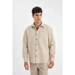 D2622 Regular Fit Polo Yaka Basic Düz Pamuk Karışımlı Uzun Kollu Gömlek