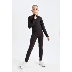 D2758 Basic Düz Fermuarlı Cepli Dik Yaka Siyah Hırka