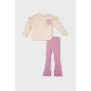 D2860 2li Takım Kalp Desenli Bisiklet Yaka Sweatshirt Üst Beli Lastikli İspanyol Paça Tayt