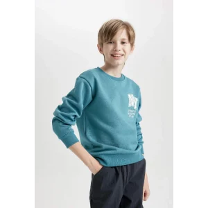 D3026 Erkek Çocuk Baskılı Bisiklet Yaka Kalın Sweatshirt