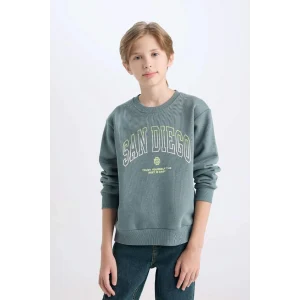 D3031 Erkek Çocuk Bisiklet Yaka Baskılı Kalın Sweatshirt