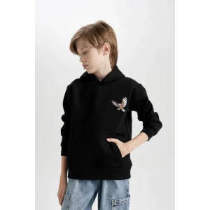 D3032 Kapüşonlu Baskılı Sweatshirt