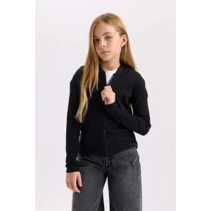 D3350 Kapüşonlu Fitilli Fermuarlı Siyah Kaşkorse Hırka