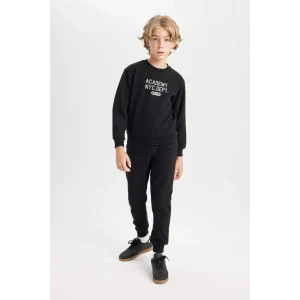 D3560 Erkek Çocuk 2li Takım Baskılı Bisiklet Yaka Sweatshirt Üst Beli Lastikli Jogger Eşofman Altı