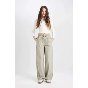 D3764 Coool Straight Fit Poplin Basic Düz Cepli Lastikli Bel Bağcıklı Pantolon