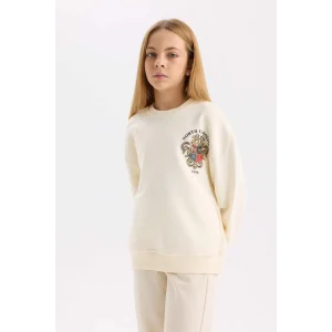 D4272 Relax Fit Bisiklet Yaka Baskılı İçi Yumuşak Tüylü Sweatshirt