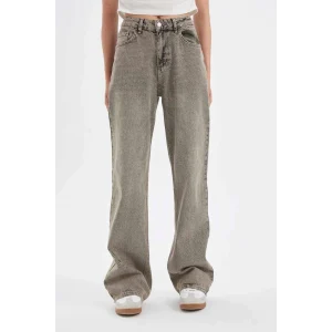 D4311 Straight Wide Yüksek Bel Uzun Jean Yıkamalı Pantolon
