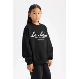 D4381 Oversize Fit Geniş Kalıp Bisiklet Yaka Baskılı Sweatshirt