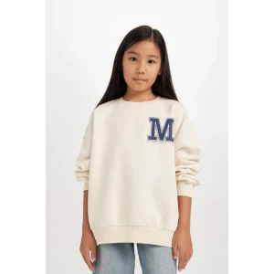 D4383 Oversize Geniş Kalıp Bisiklet Yaka Baskılı Sweatshirt