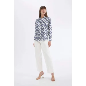D4511 Oversize Fit Desenli Uzun Kollu Gömlek