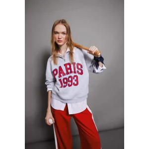 D4762 Oversize Fit Yarım Fermuarlı Kalın Sweatshirt