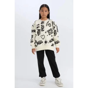 D4871 2li Takım Desenli Sweatshirt Eşofman Altı