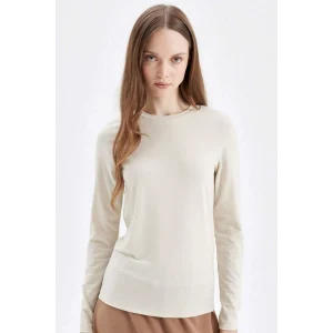 D5017 Bisiklet Yaka Uzun Kollu Basic Düz Tişört Tunik