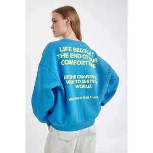 D5185 Loose Fit Sırt Baskılı Kalın Sweatshirt