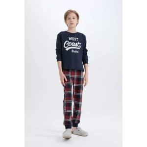 D5212 Baskılı Üst Kareli Uzun Alt Pijama Takımı