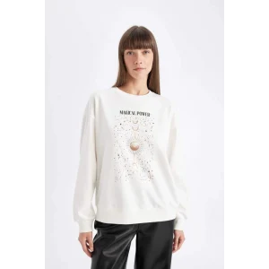 D5290 Relax Fit Baskılı İnce Sweatshirt