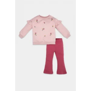 D5417 Kız Bebek Çiçekli Sweatshirt Tayt 2li Takım