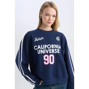 D5961 Coool Oversize Geniş Kalıp Bisiklet Yaka Sırt Baskılı Kalın Sweatshirt