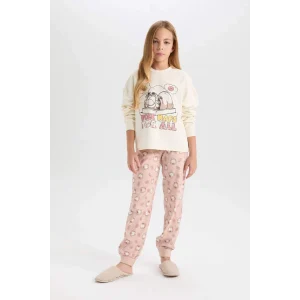 D6061 Kız Çocuk Garfield Sweatshirt Üst Desenli Beli Lastikli Uzun Alt Pijama Takım