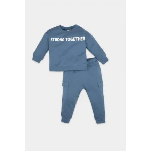 D6252 Erkek Bebek Baskılı Sweatshirt Eşofman Altı 2li Takım