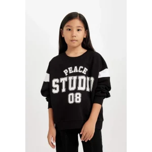 D6641 Relax Fit Bisiklet Yaka Baskılı Sweatshirt