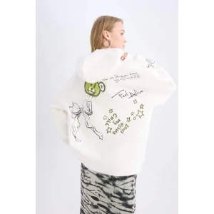 D6705 Coool Oversize Geniş Kalıp Kapüşonlu Sırt Baskılı Kalın Sweatshirt