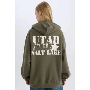 D6751 Coool Oversize Geniş Kalıp Kapüşonlu Sırt Baskılı Kalın Sweatshirt