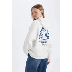 D6878 Oversize Fit Kapüşonlu Sırt Baskılı Sweatshirt