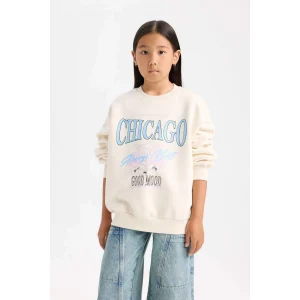 D7046 Relax Fit Bisiklet Yaka Baskılı Sweatshirt